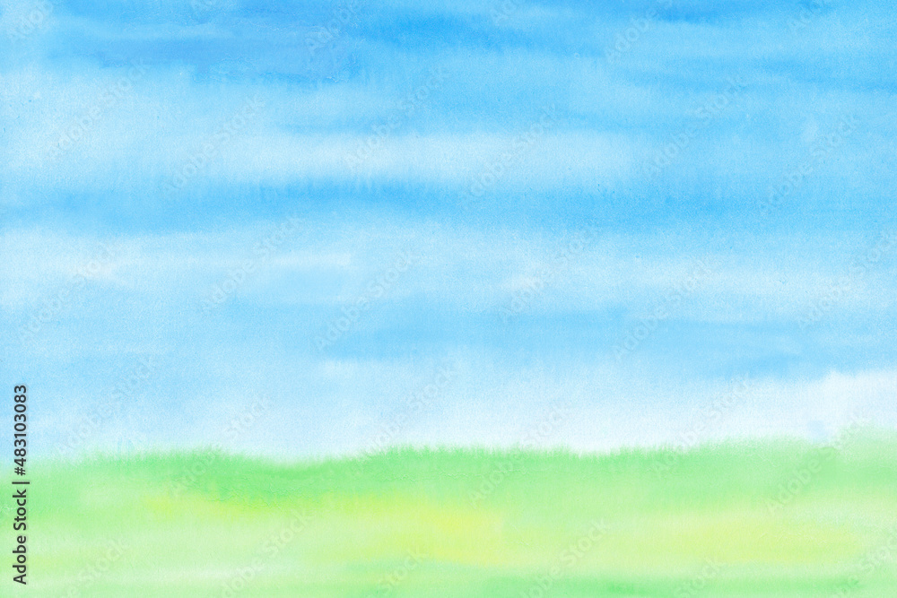 草原と春色の空水彩背景 Stock イラスト Adobe Stock