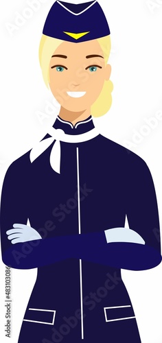 Stewardess air hostess in Uniform in Flat Style.