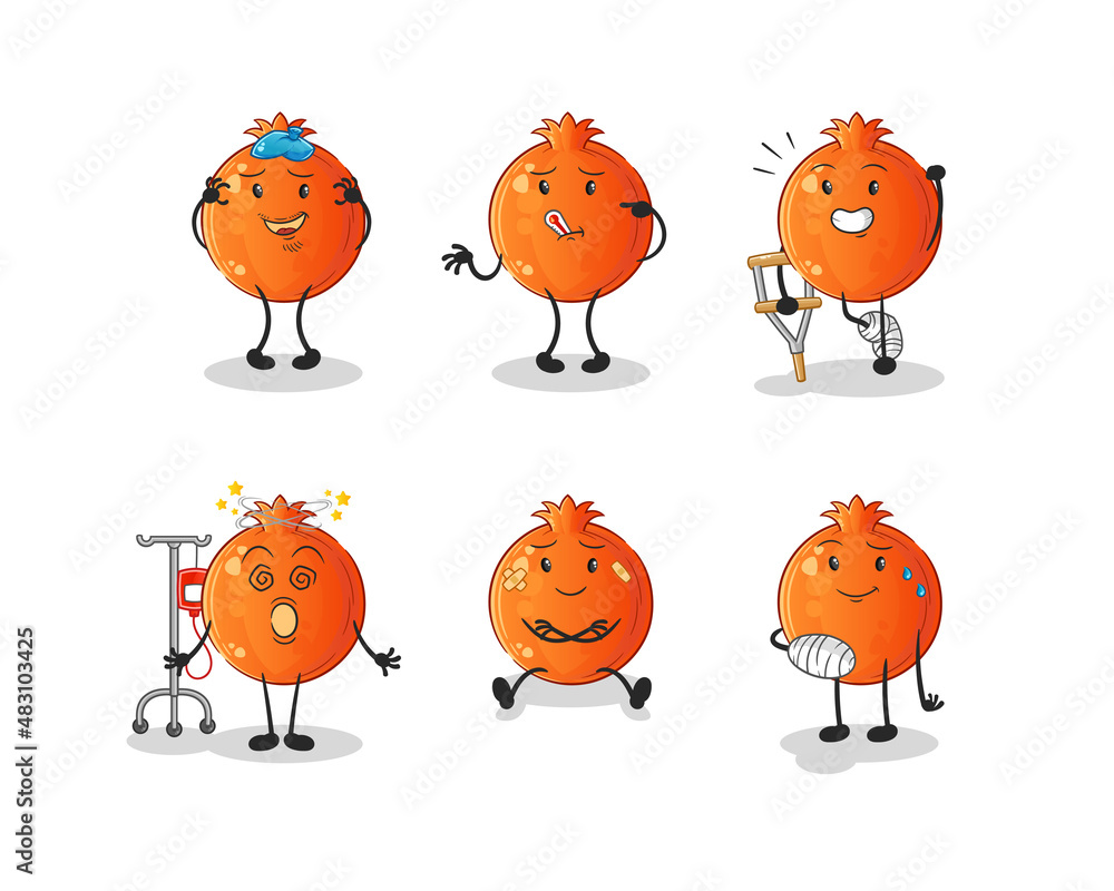 pomegranate sick group character. cartoon mascot vector pomegranate sick group character. cartoon mascot vector