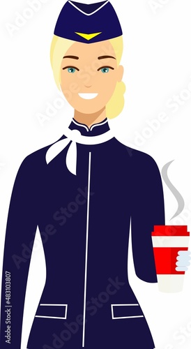 Stewardess air hostess in Uniform in Flat Style.