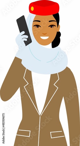 Stewardess air hostess in Uniform in Flat Style.