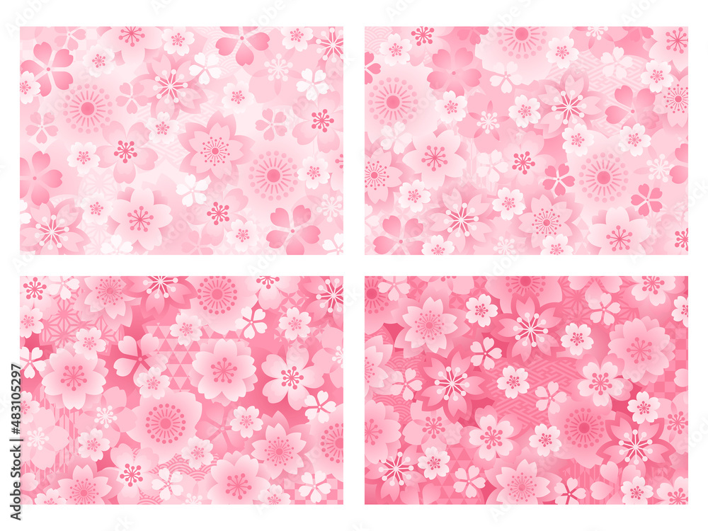桜と和柄の背景イラストセット
