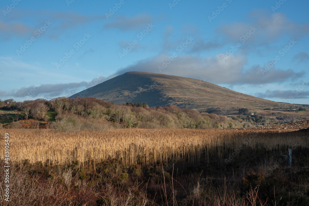 Obraz premium The area of Furnace, county Mayo Ireland. Lough Furnace is a tidally-influenced, meromictic, saline lagoon located south of Lough Feeagh.