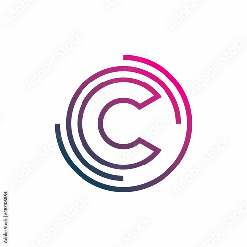 initial c letter digital circle color line logo design