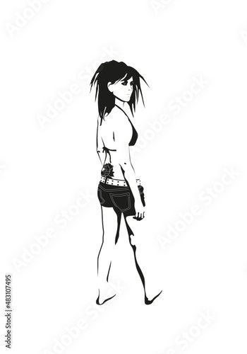 Illustrazione ragazza con dreadlock e tatuaggio dread capelli tribal punk bella alternativa sub cultura rave