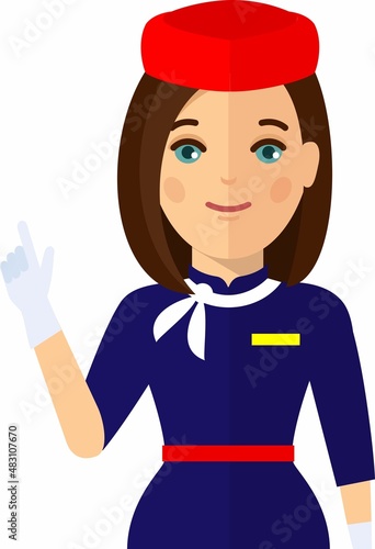 Stewardess air hostess in Uniform in Flat Style.
