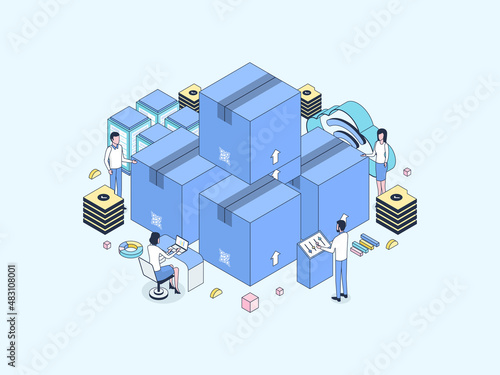Inventory Isometric Illustration Lineal Color. Suitable for Mobile App, Website, Banner, Diagrams, Infographics, and Other Graphic Assets.