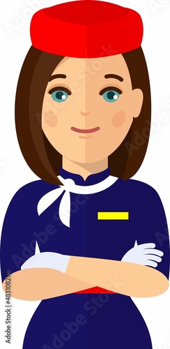 Stewardess air hostess in Uniform in Flat Style.