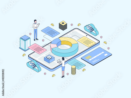 Accounting Management Isometric Illustration Lineal Color. Suitable for Mobile App, Website, Banner, Diagrams, Infographics, and Other Graphic Assets.