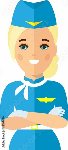 Stewardess air hostess in Uniform in Flat Style.