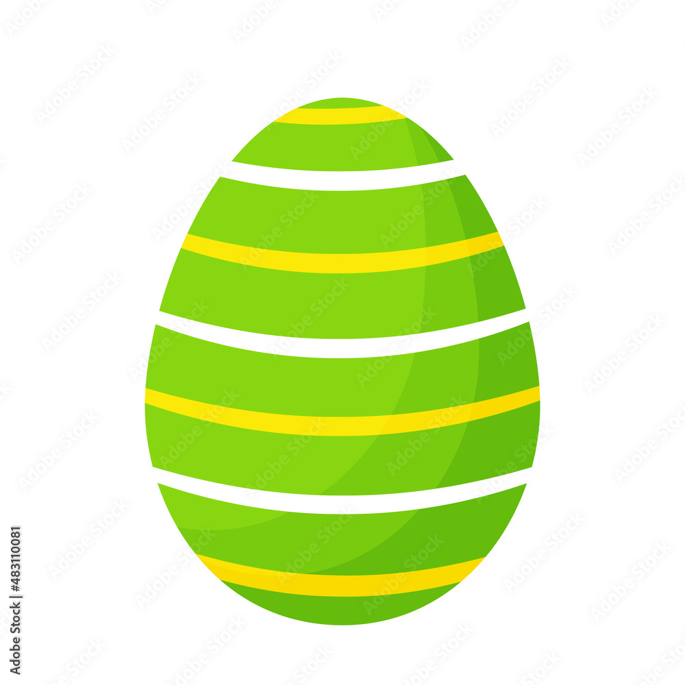 Vector illustration of a green easter egg with stripes isolated on a white background.
