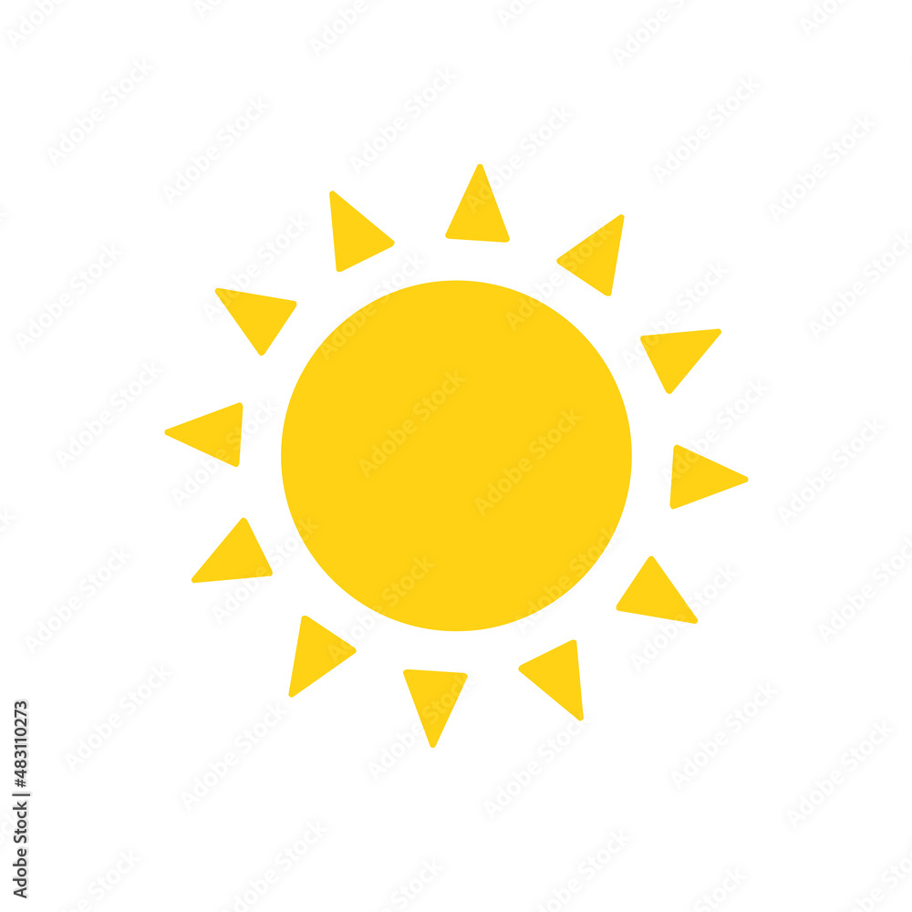 Vector cartoon yellow sun Shining light rays to heat the summer. Isolated on white background. Vector cartoon yellow sun Shining light rays to heat the summer. Isolated on white background.
