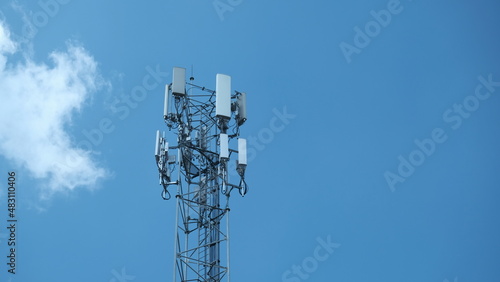 Cellular tower for 3g, 4g, 5g radio transmitter. Communication antenna. Wireless telecommunication technology.