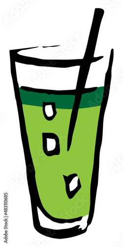 Saint Patrick green Long highball hand drawn line art vector cocktail.