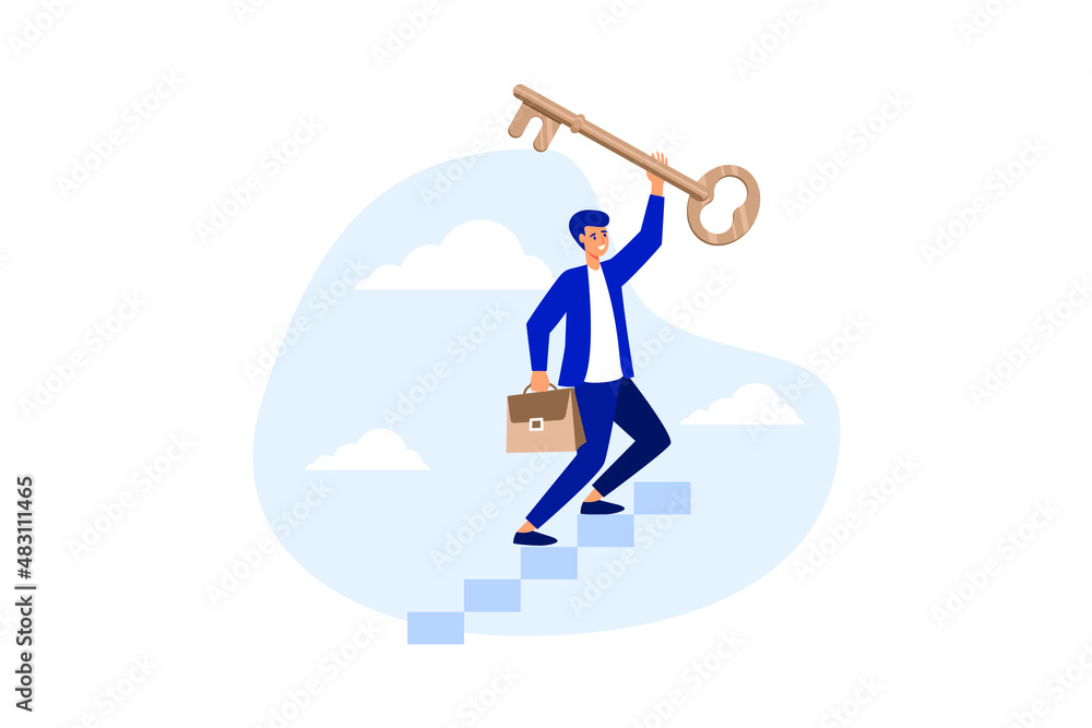 Key to business success, stairway to find secret key or achieve career ...