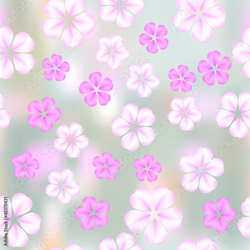 Japanese cherry petals on a gray abstract background. Sakura floral texture. Vector © Slavenya
