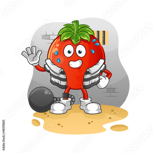 tomato criminal in jail. cartoon character