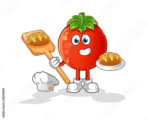 tomato baker with bread. cartoon mascot vector