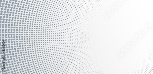 Grey dots in 3D perspective vector abstract background, dotted pattern cool design, wave stream of science technology or business blank template for ads. photo