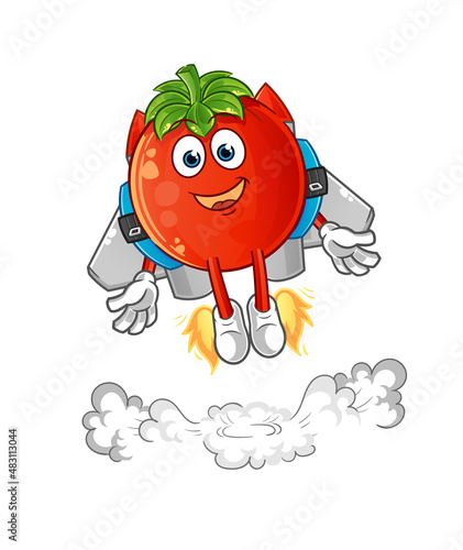tomato with jetpack mascot. cartoon vector