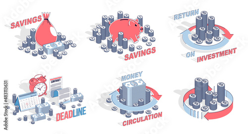 Money business and finance different 3D vector concept designs isolated over white background, perfect illustrations on financial theme collection.