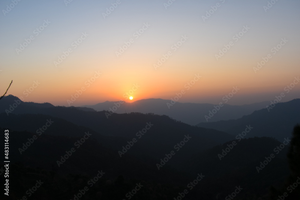 Beautiful sunset and sunset colors in the mountain range Beautiful sunset and sunset colors in the mountain range