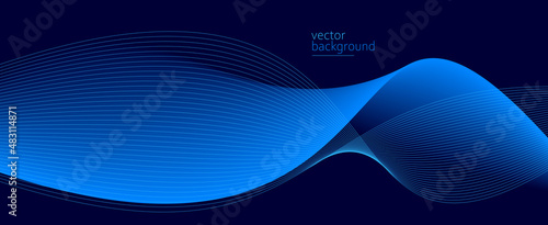 Curve shape flow vector abstract background in dark blue gradient, dynamic and speed concept, futuristic technology or motion art.