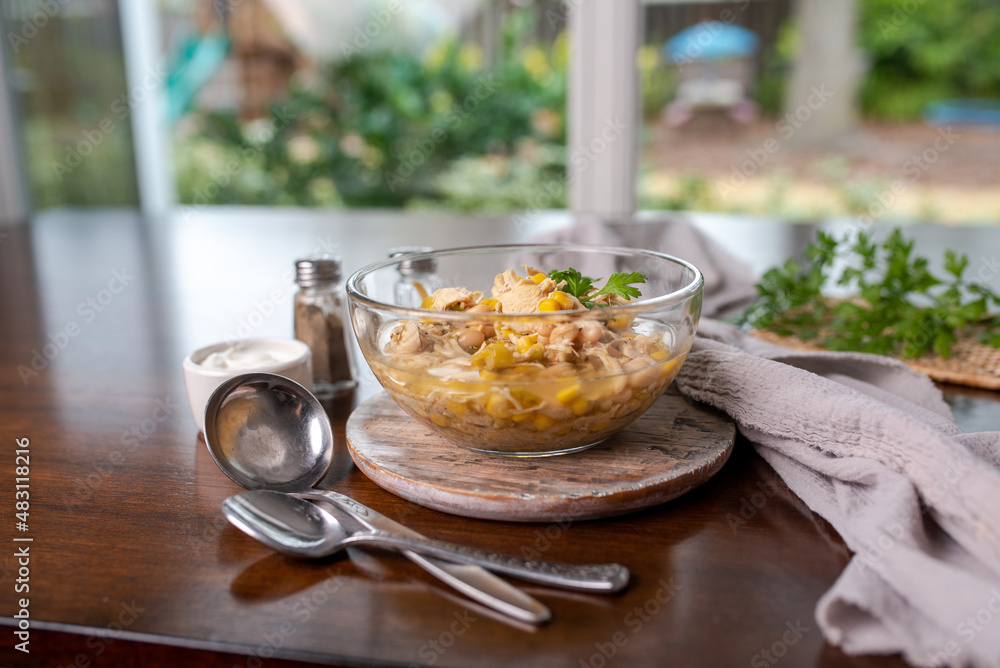 White Chicken Chili. Corn soup with chicken and beans. Easy slow cooker meal. White Chicken Chili. Corn soup with chicken and beans. Easy slow cooker meal.