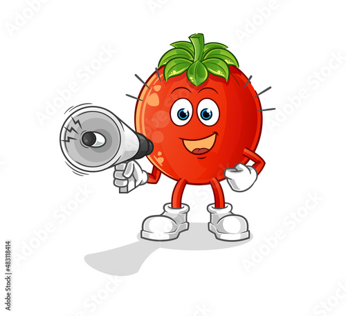 tomato holding hand loudspeakers vector. cartoon character