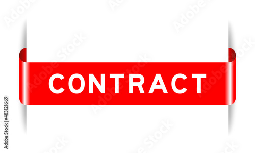 Red color inserted label banner with word contract on white background