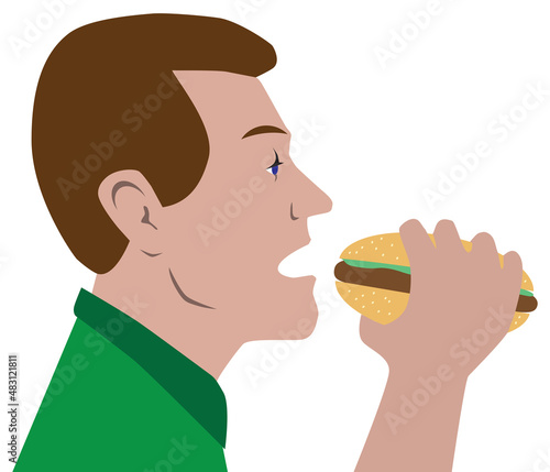 Man Eating a Hamburger