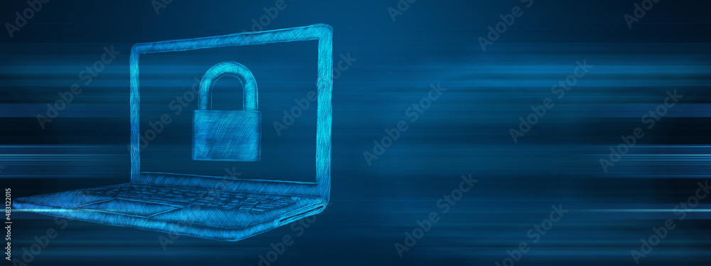 illustrated laptop with lock. hand-drawn illustrated laptop with lock. hand-drawn