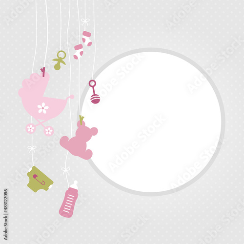 Links Hängende Babysymbole Mädchen Rosa Olivgrün Kreis Punkte Grau
