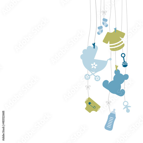 Rechts Hängende Babysymbole Junge Retroblau Olivgrün