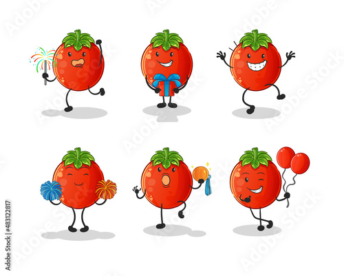 tomato celebration set character. cartoon mascot vector