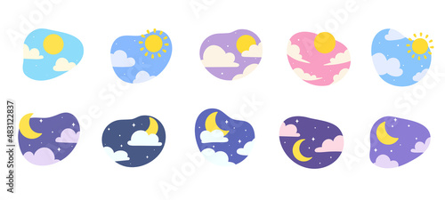 Day night icon vector. cloudy sunlight during the day and the moonlight in the starry sky