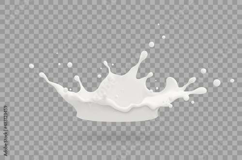 Milk jet, milky splash, vector realistic liquid white splash on isolated background. 3d illustration.