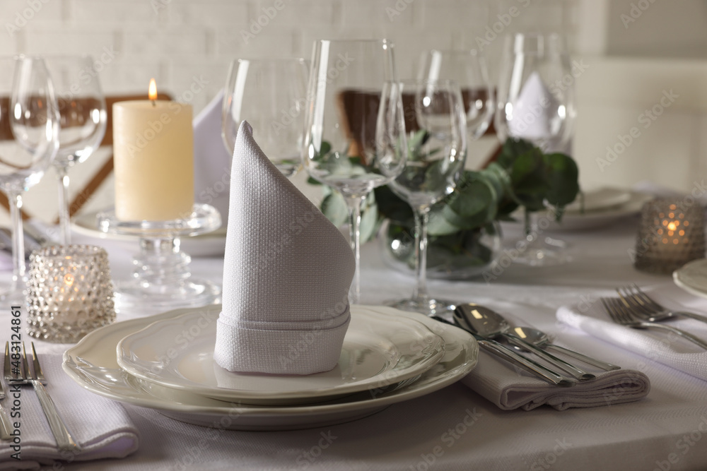Stylish elegant table setting in restaurant. Space for text Stylish elegant table setting in restaurant. Space for text