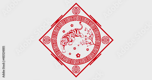 Happy Chinese New Year 2022, Year of the Tiger Celebration Greeting with Oriental ornamental elements. Happy New Year and wishing Prosperity. photo