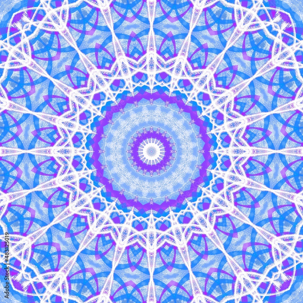 Mandala in white blue and purple, background wallart, digital mandala, unique ornament pattern design M306-4