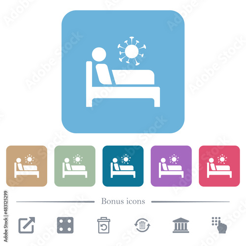 Covid ward flat icons on color rounded square backgrounds