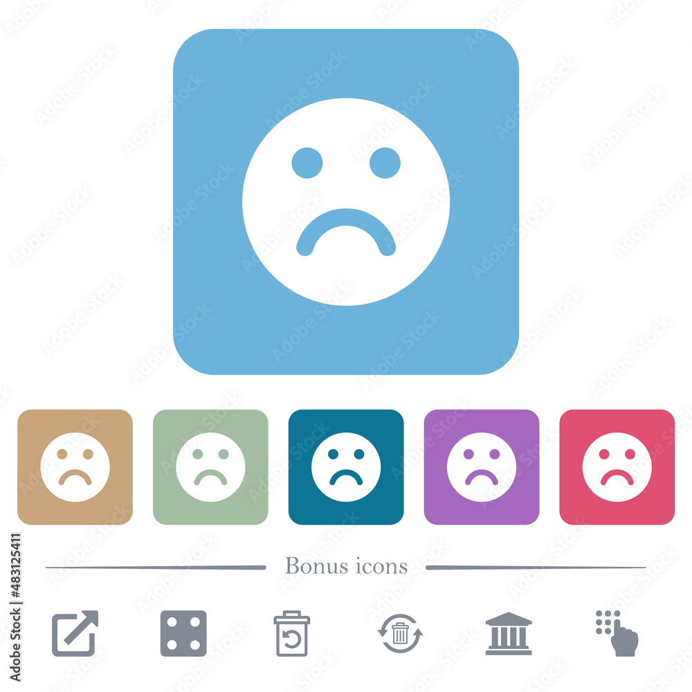 Sad emoticon solid flat icons on color rounded square backgrounds Sad emoticon solid flat icons on color rounded square backgrounds