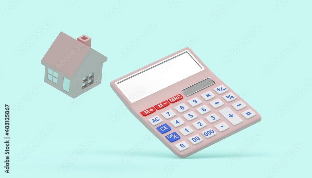 Pink calculator with house icon. 3D illustration Pink calculator with house icon. 3D illustration