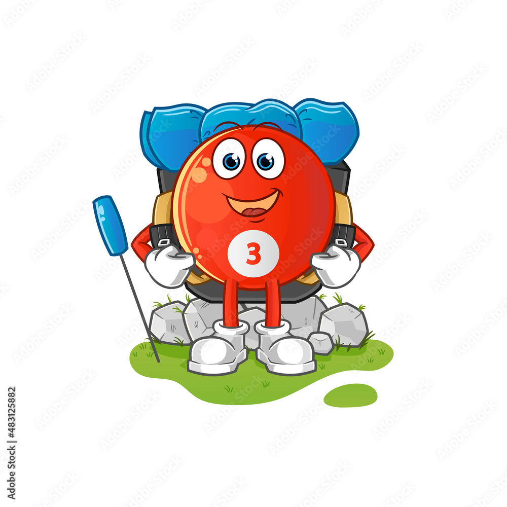 red billiard ball go camping mascot. cartoon vector