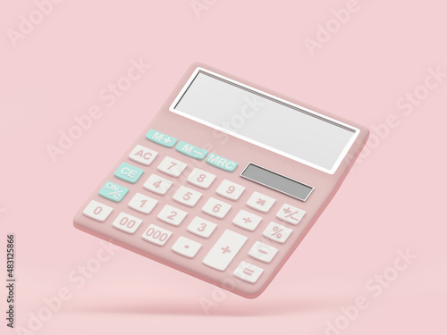 One calculator on pastel pink. 3D illustration 