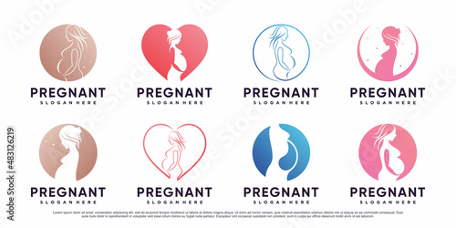 Set bundle of pregnant logo design template with creative element Premium Vector