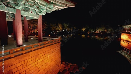 Gyeongju, South Korea - Nov 2021 : Gyeongju travel Donggung Palace, Pavilion in Anapji lake at night . Gyeongju, South Korea. photo