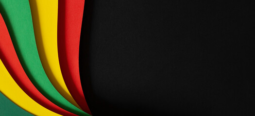 Abstract geometric black, red, yellow, green color background. Black History Month color background with copy space for text