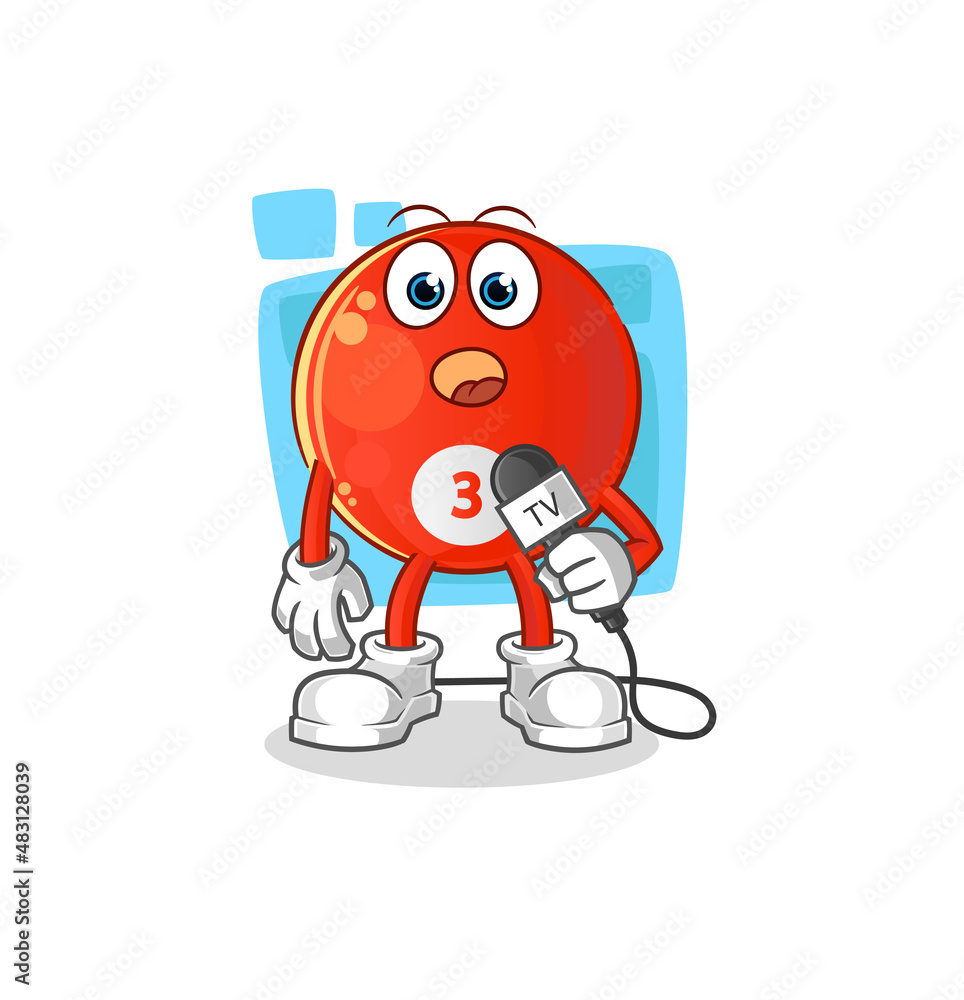 red billiard ball tv reporter cartoon. cartoon mascot vector red billiard ball tv reporter cartoon. cartoon mascot vector
