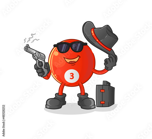 red billiard ball mafia with gun character. cartoon mascot vector